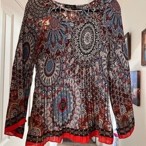 Vibrant Red and Blue Blouse Top